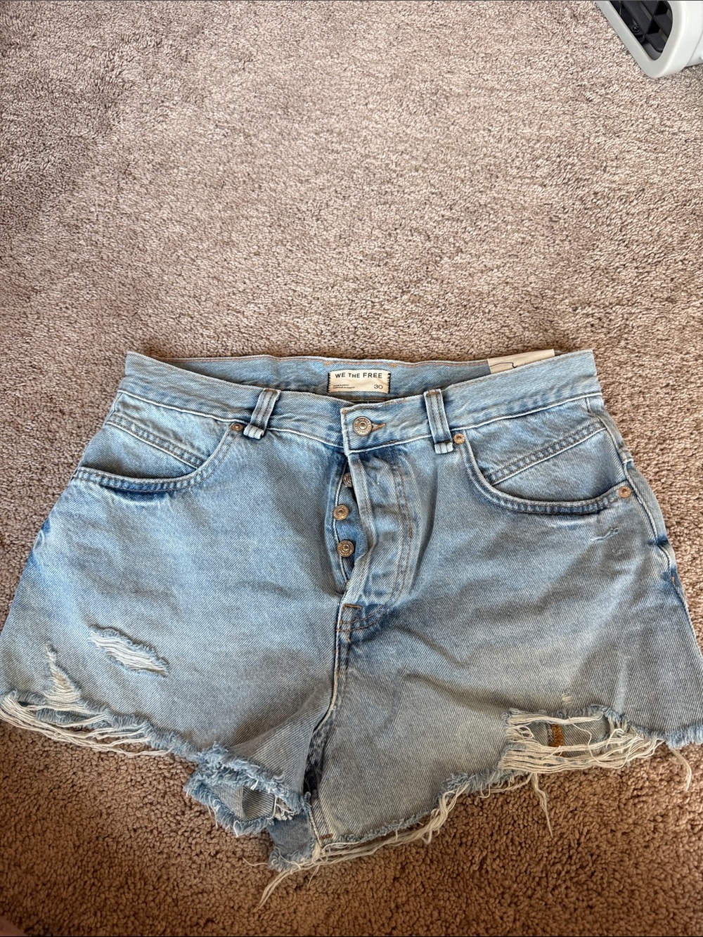 We The Free faded light blue distressed denim cutoff shorts